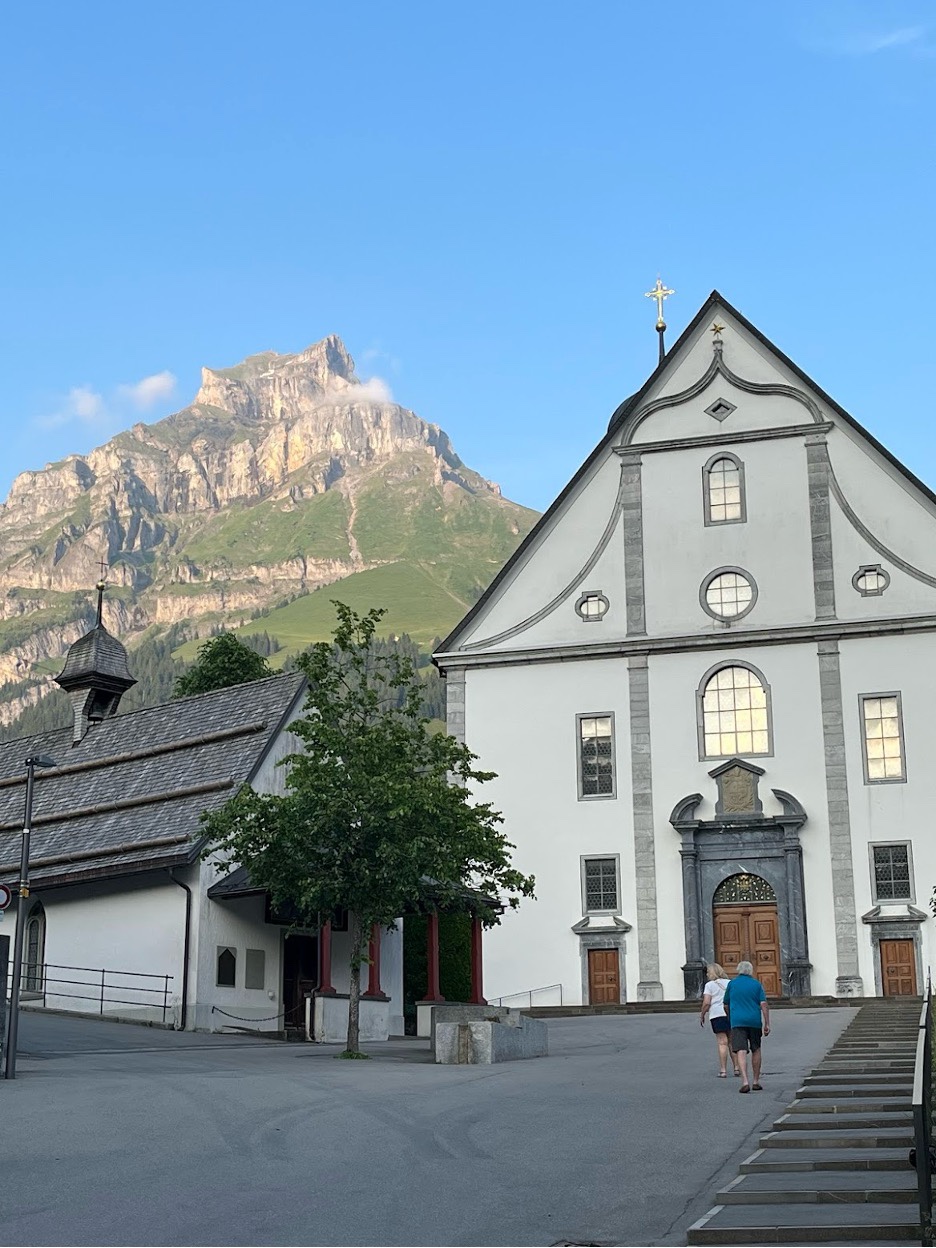 Engelberg Abbey with Mount Hahnen in the background.
